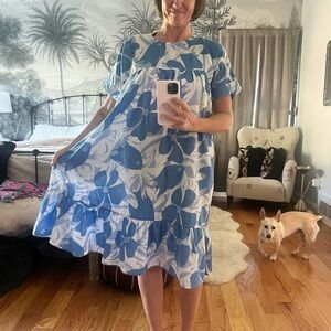 Vintage Blue fish and Floral Women's Dress